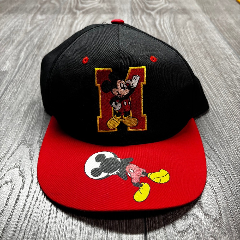 Vintage Mickey Unlimited Snapback Hat Black Red Disney Mickey Mouse Varsity Cap